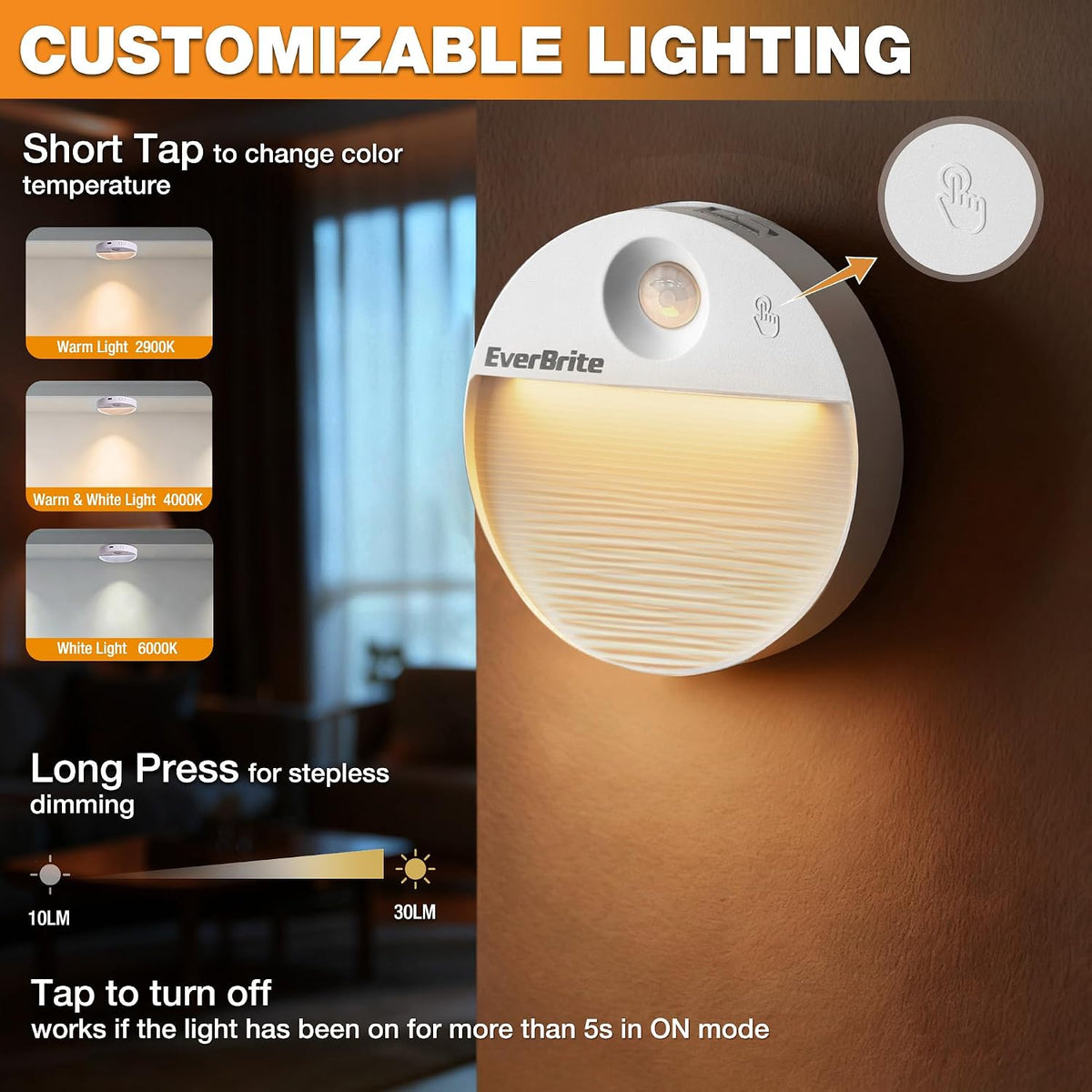 EverBrite 2-Pack Rechargeable Round Motion Sensor LED Night Lights