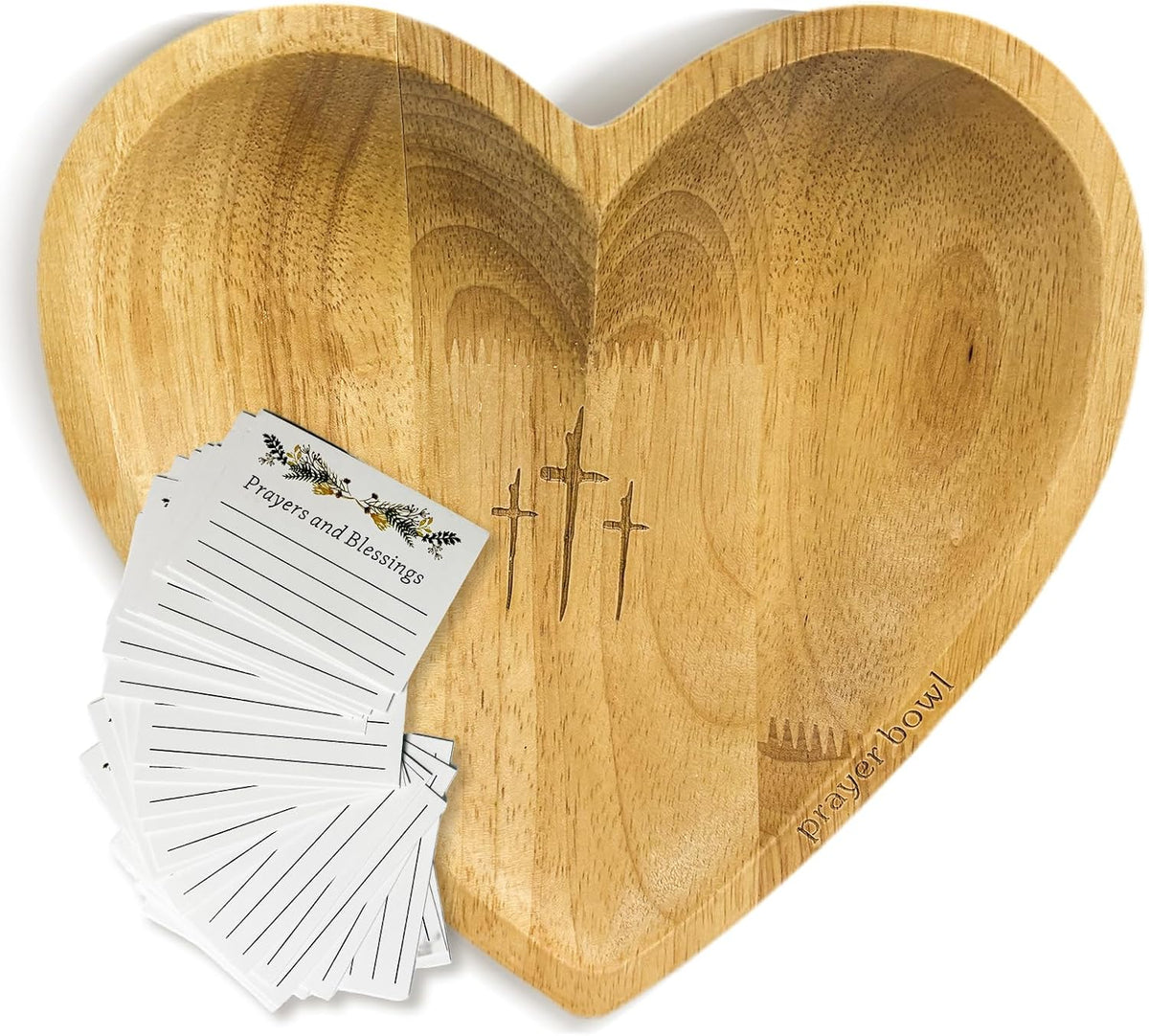 Prayer Bowl with 24 Cards, Heart Shaped Prayer Bowl Wooden