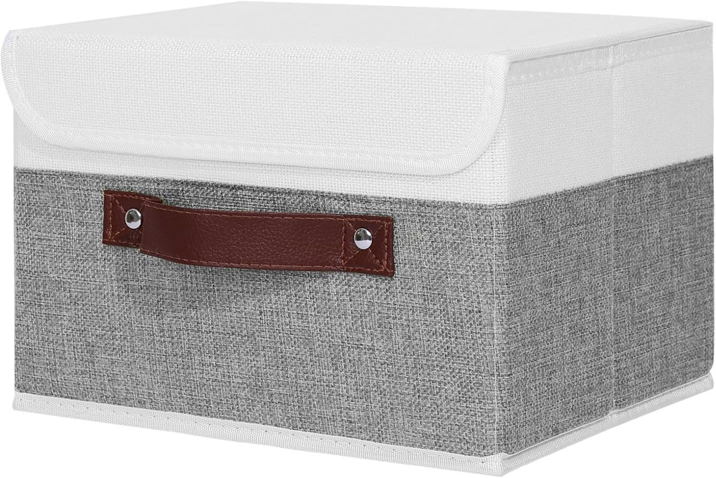 ANMINY Fabric Storage Box Bins with Lids, Gray White, 13"x9"x7.9"