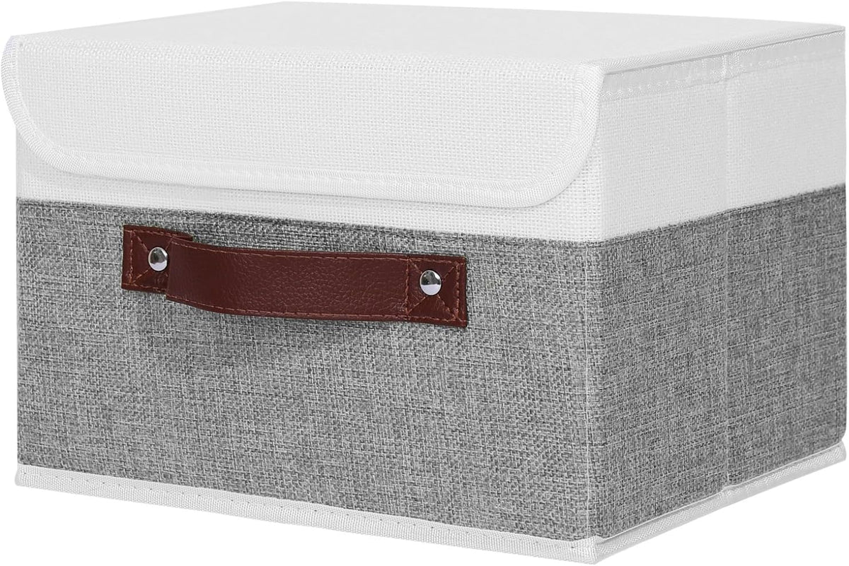 ANMINY Fabric Storage Box Bins with Lids, Gray White, 13"x9"x7.9"