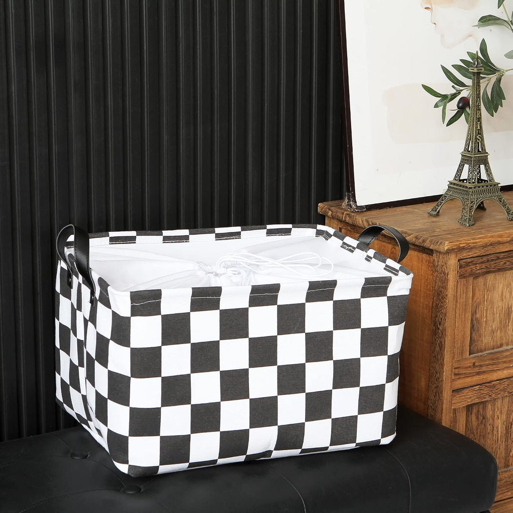 Hinwo 33L Large Canvas Storage Baskets with Lid and Handles, 2-Pack