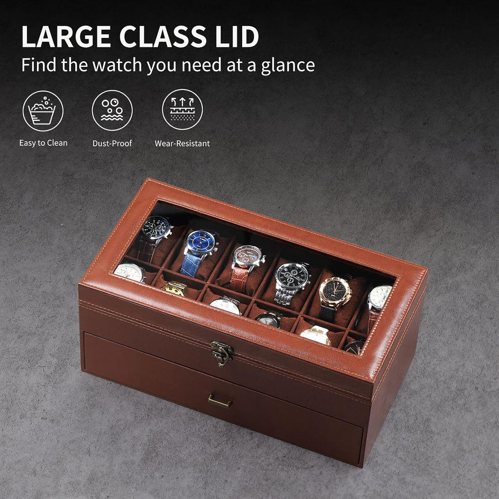 AUTOARK Leather & Velvet Watch Box & Sunglass Organizer,Coffee,MKAW041