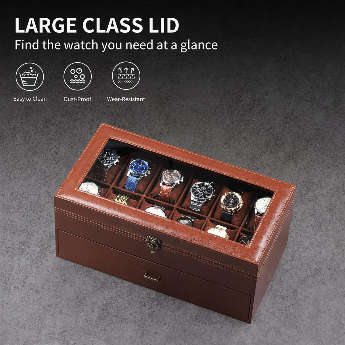 AUTOARK Leather & Velvet Watch Box & Sunglass Organizer,Coffee,MKAW041