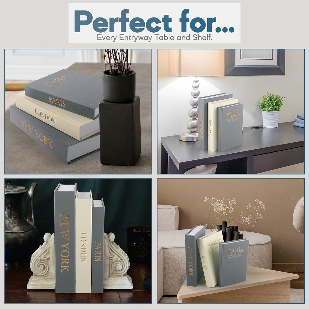 Faux Book Storage Box Set (Set of 3) – Decorative Faux Books with Hidden Storage for Coffee Table Decor, Bookshelf or Mantle – Linen Decorative Book Boxes – Aesthetic Decor for Homes