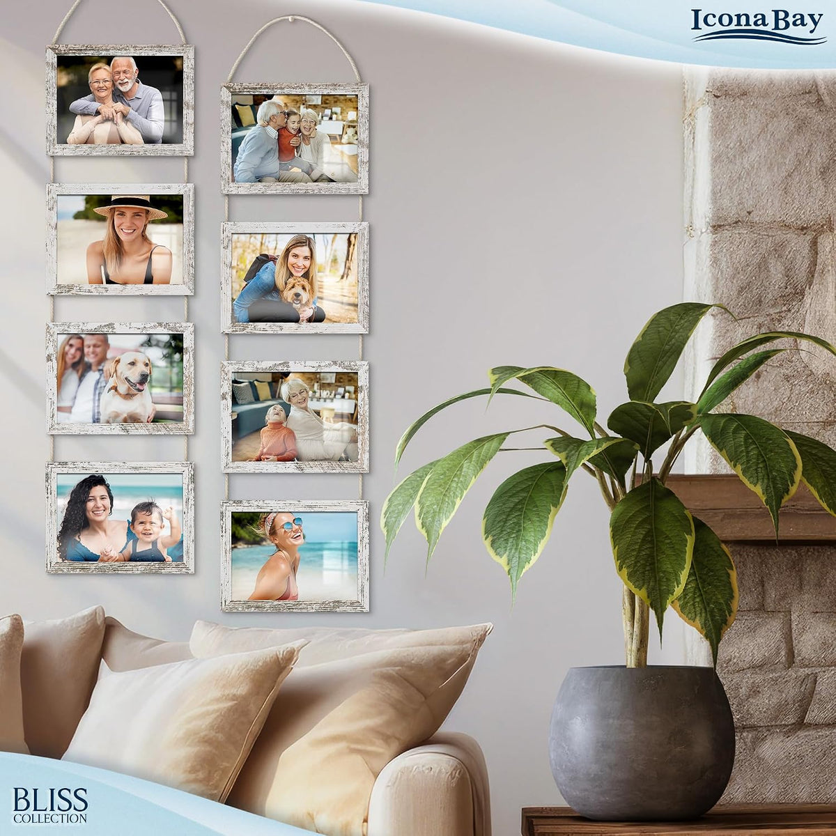 5x7 Hanging Picture Frames Collage with 8 Openings - Distressed White, 2 PK