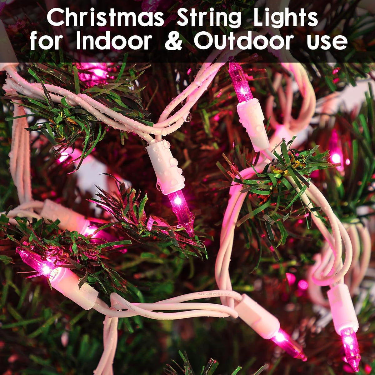 TIGOMOOV Pink Christmas String Lights 100 Count, 21ft White Wire Incandescent Mini Lights, UL Certified 120V Plug in Connectable Indoor Outdoor, Christmas Tree Valentine's Day Wedding Bedroom Decor