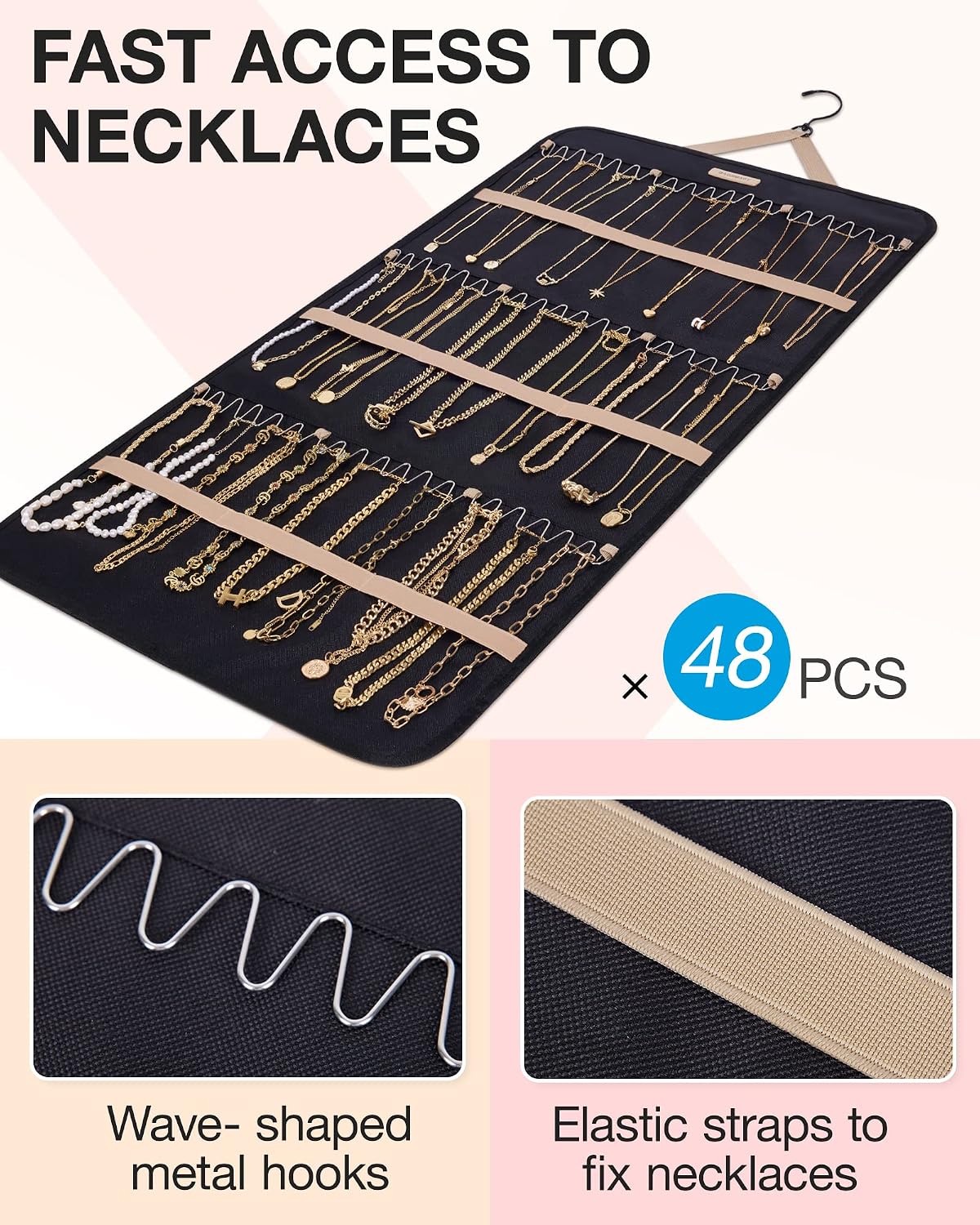 BAGSMART Hanging Jewelry Organizer Necklace/Earring/Ring 2-Sided XL Black