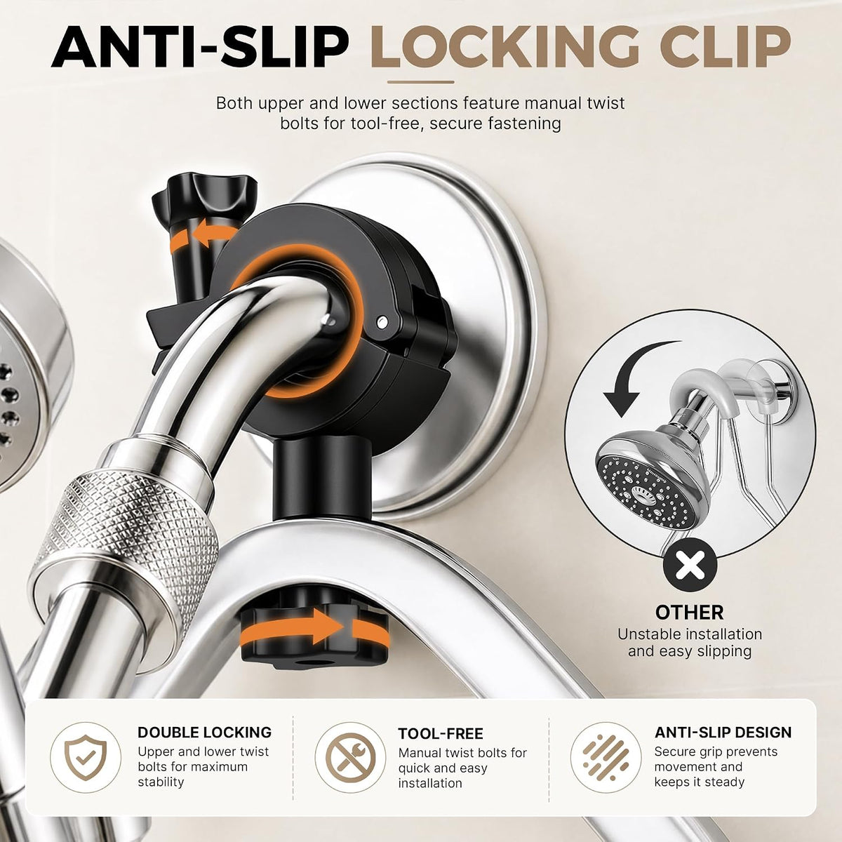 3-Tier Hanging Shower Caddy for Handheld Showerhead, Silver