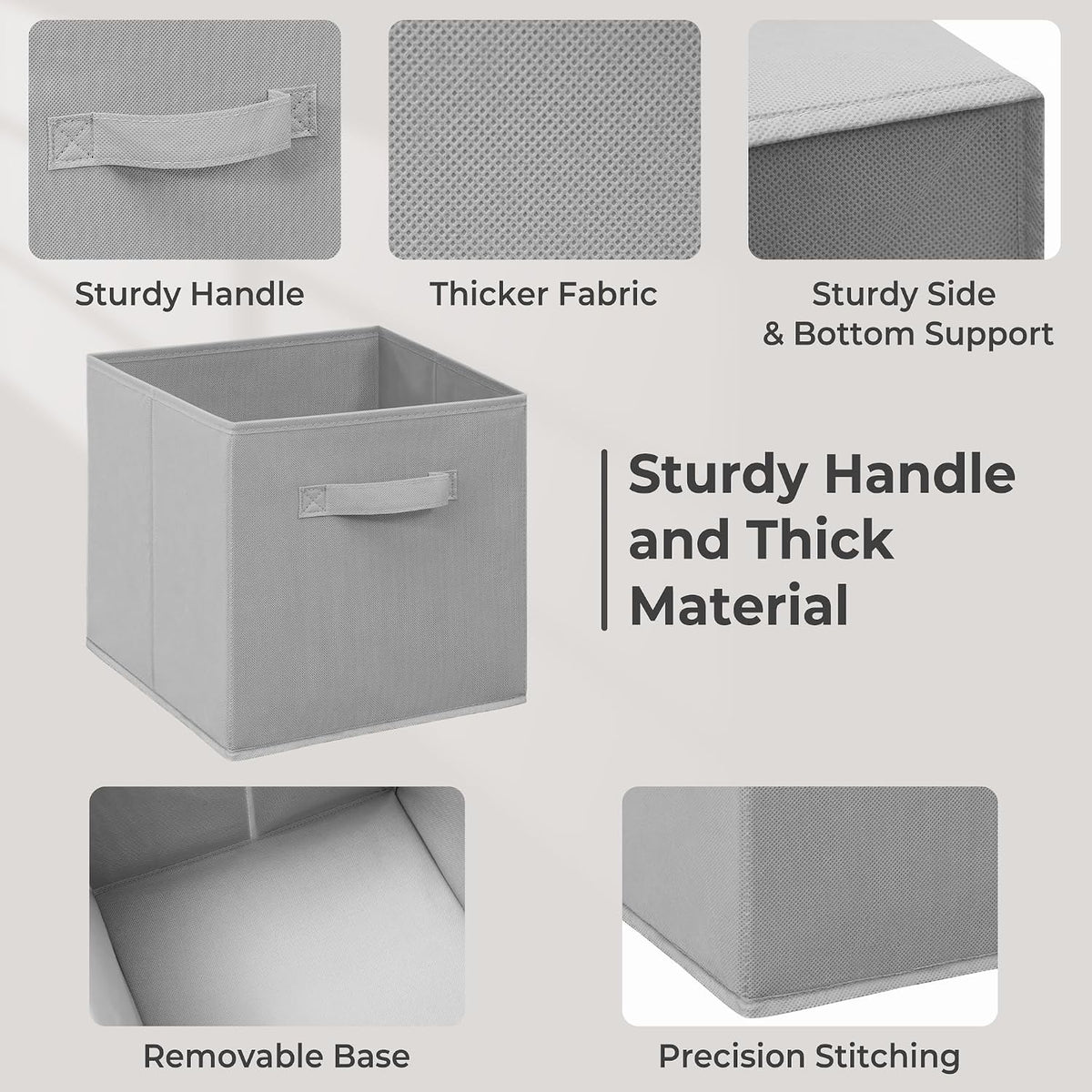 11" Fabric Storage Bins, Collapsible Storage Cubes Organizer with Handles, Heavy Duty Cube Organizer for Home, Office, Shelves, Closets, Bedroom, Living Room, 7 Pack, Grey