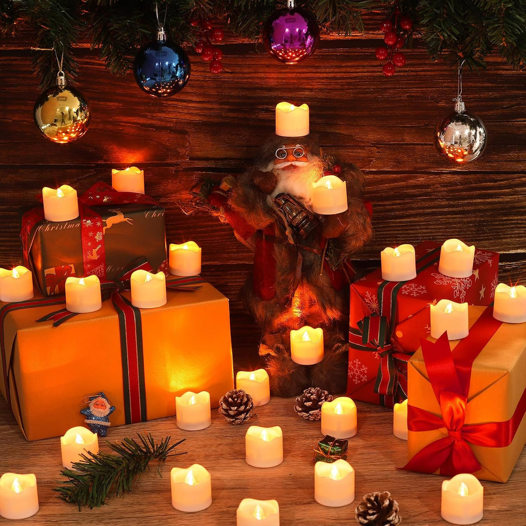 Topstone Flickering Flameless Fake LED Tea Lights with Dual Remotes, Dimmable Steady & Flicker Modes, 12 Pack Bulk Battery Operated Candles for Christmas Halloween Holiday Decor
