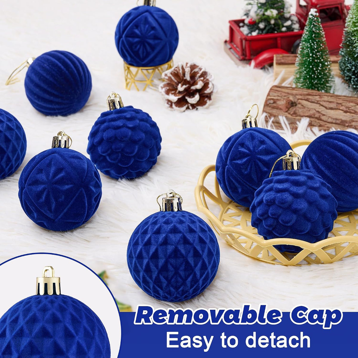 BLEUM CADE 16Pcs Blue Velvet Shatterproof Christmas Ball Ornaments
