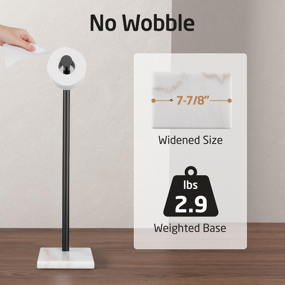 KES Toilet Paper Holder Stand with Marble Base, 20.3 in Height, Matte Black