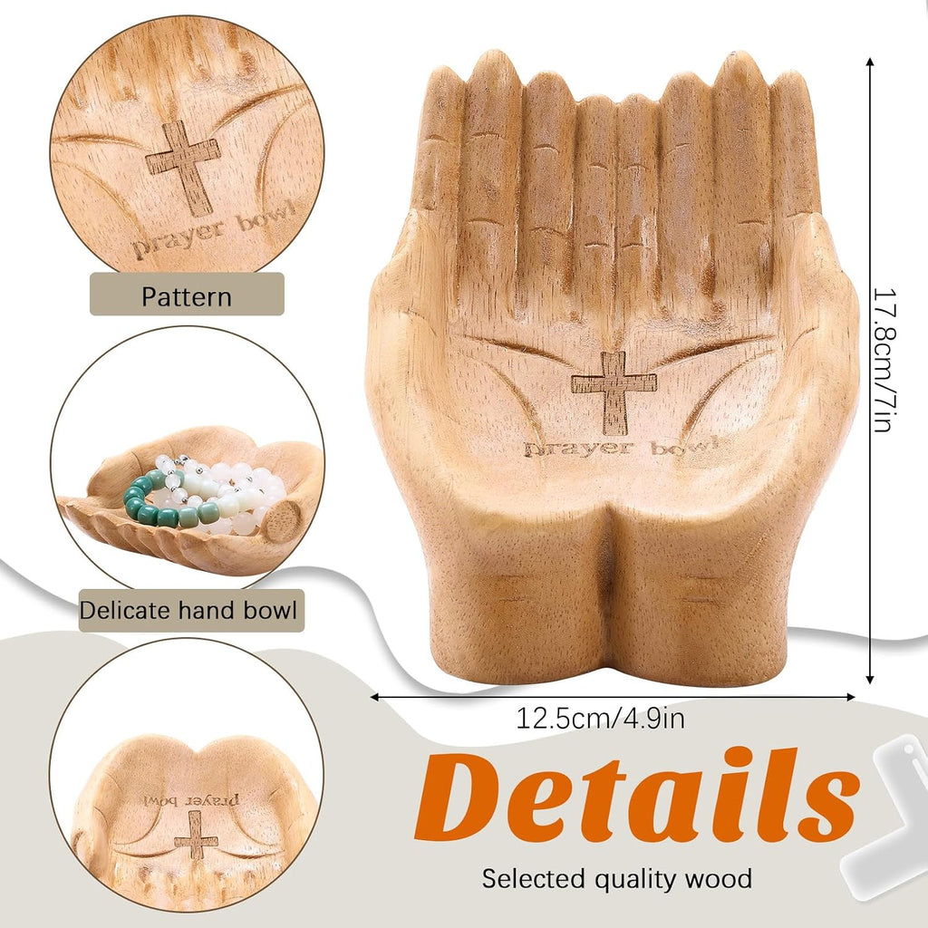 Teenyyou Prayer Bowl Wooden, Hands Prayer Bowl, Christian Gifts for Women Men, Cross Hands Shaped Christmas Mother's Day Gifts Birthday Religious Decorative for Mom Dad