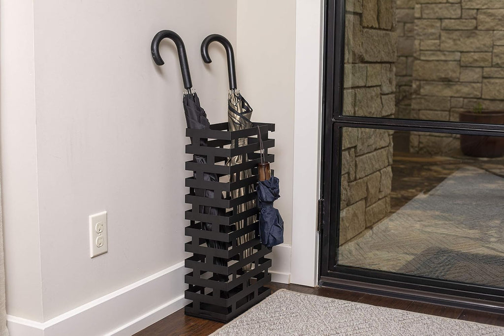 BIRDROCK HOME Umbrella Stand with Removable Water Tray, Black Stripe