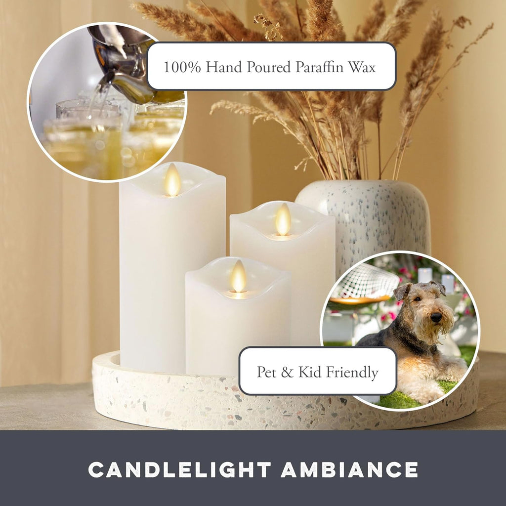 Matchless Candle Co. Flameless Moving Flame Pillar Candles, Ivory, Set of 3