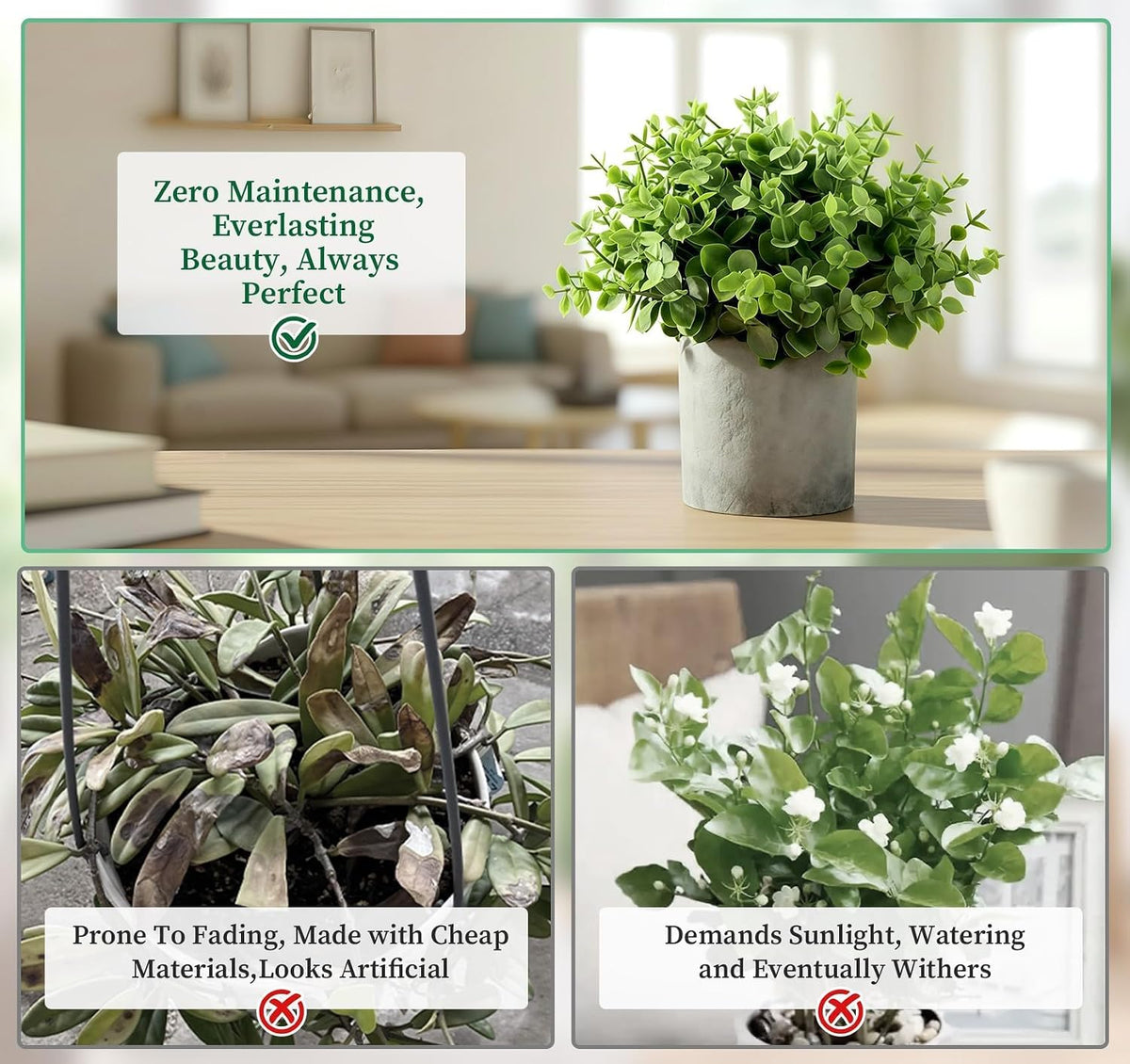Fake Plants,5PCS Small Artificial Greenery Eucalyptus Plants Indoor in Pots
