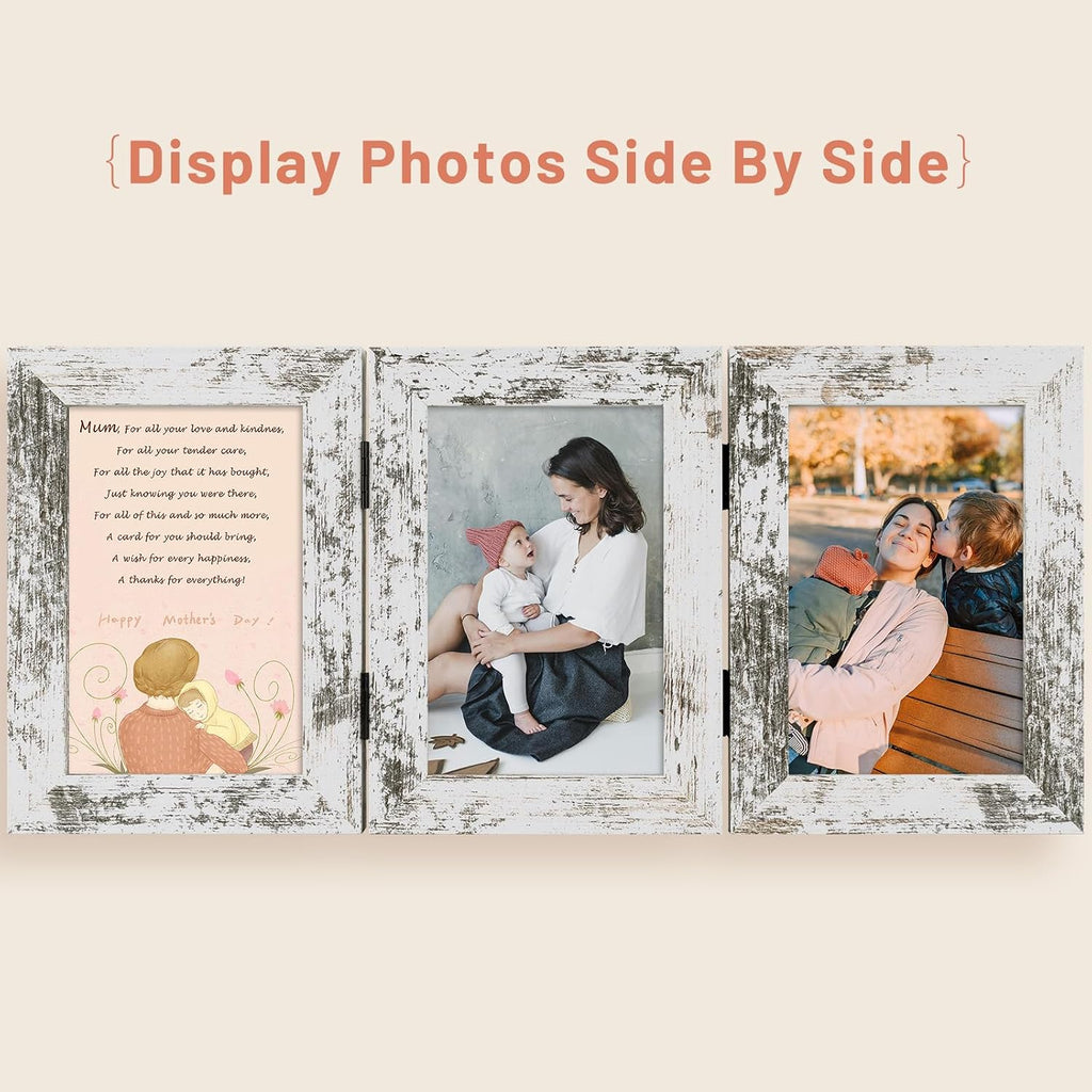 Golden State Art, 4x6 Triple Frame Distressed White- Real Glass, 1 Pack
