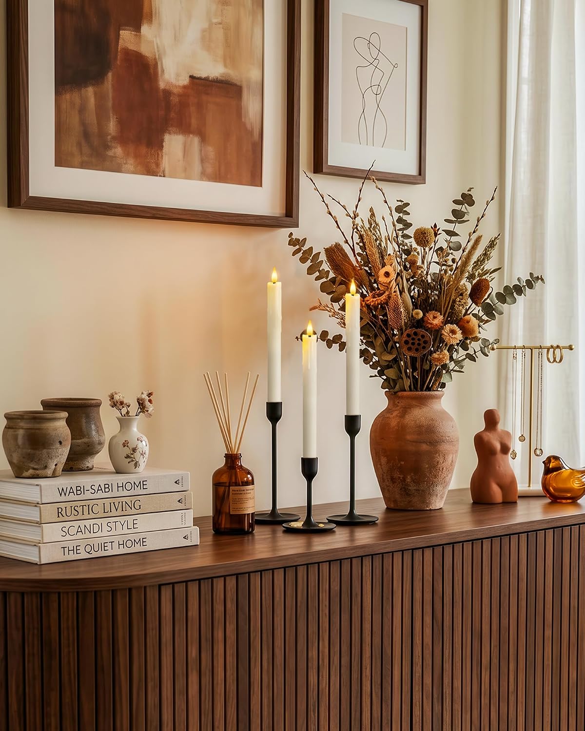 9.6 Inches Waxy Flameless Taper Candles, Dripless Fake Candlesticks with Timer, White LED Candle with 3D Flickering Flame for Christmas Kitchen Fireplace Table Home Decor, 3 PCS