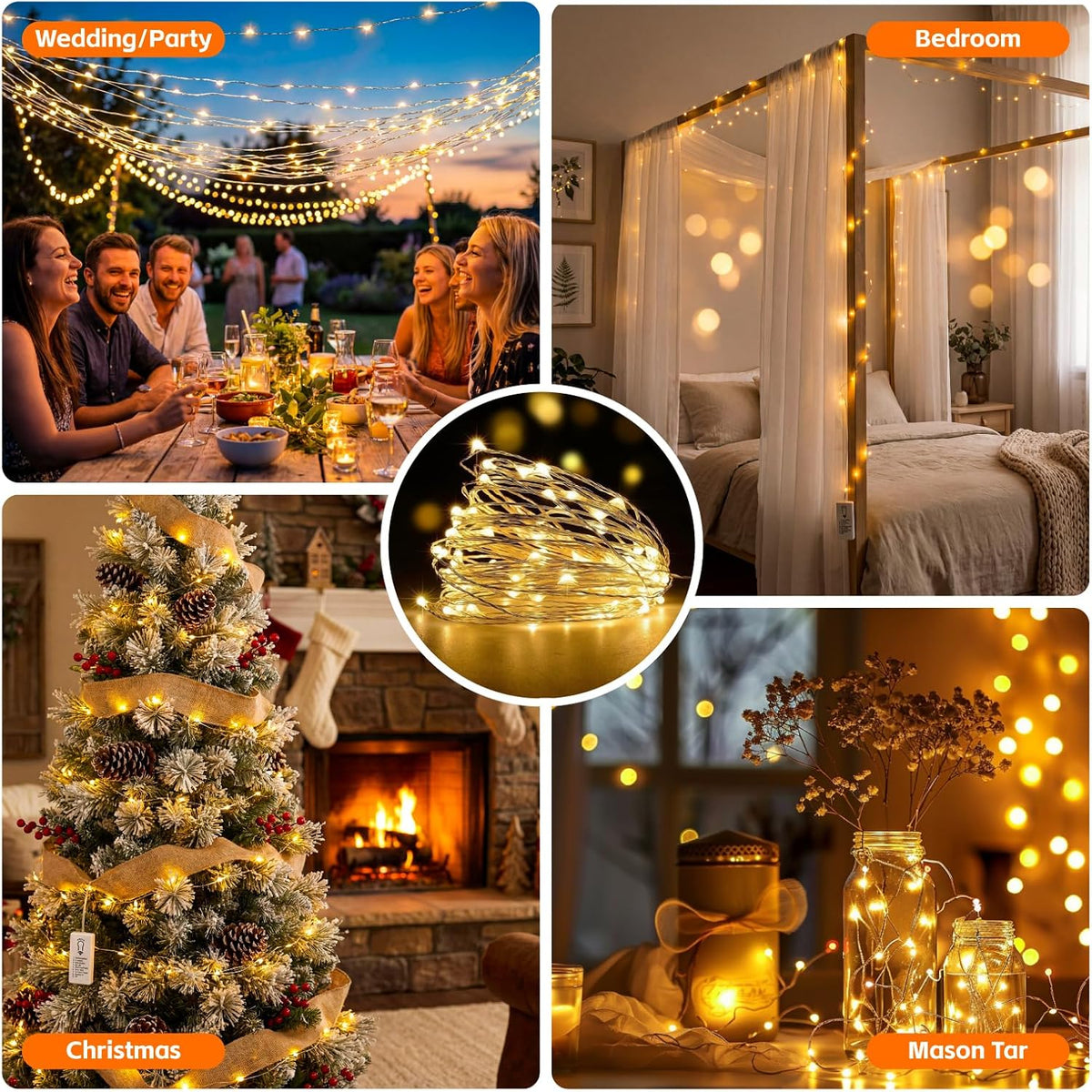 6 Pack Rechargeable Fairy Lights,7ft 20LEDs, Remote & DIY Timer