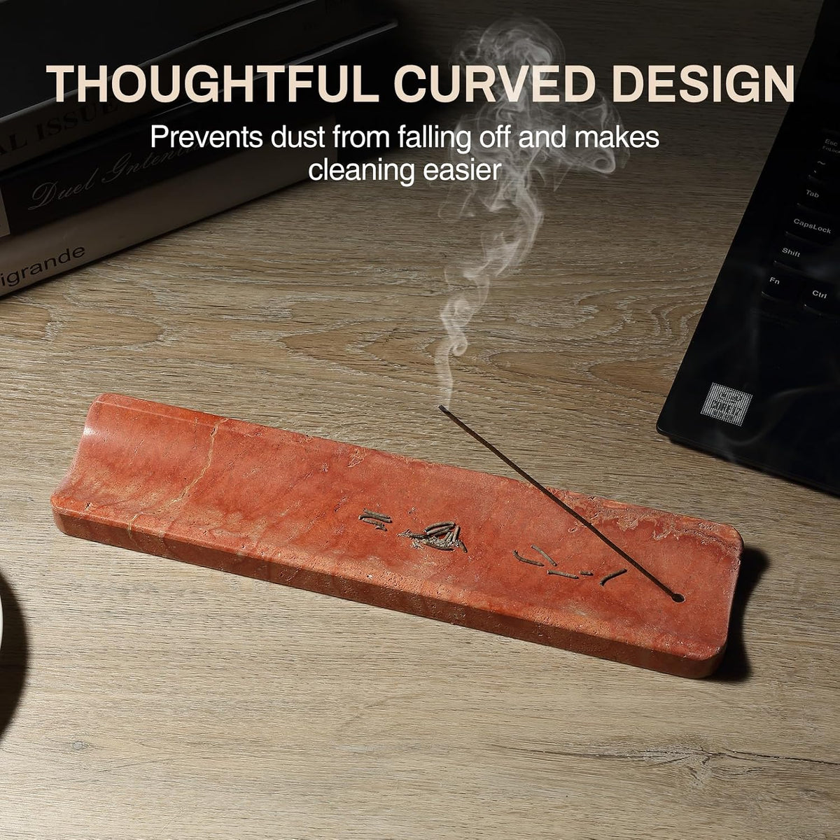Koville Natural Travertine Incense Holder, Incense Holder for Sticks with 9 Holes, Handmade Incense Burner Ash Catcher for Meditation Yoga SPA, Balsam Fir/Palo Santo/Sage/Cone Incense Holder(Red)