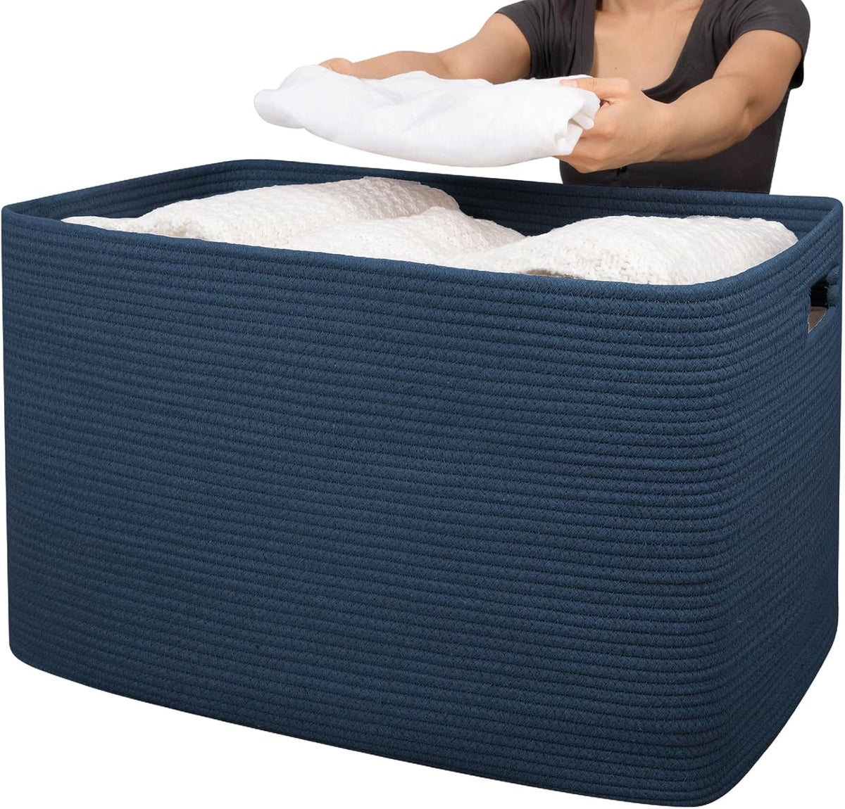 OIAHOMY 118L XXXLarge Rope Storage Basket, Oversized Blanket Basket Blue