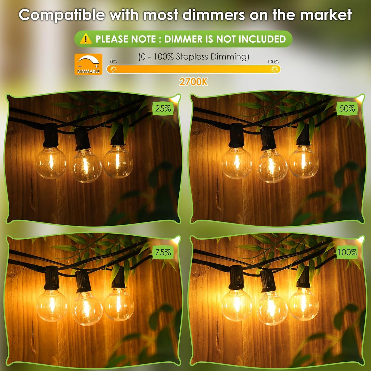 Mlambert 200Ft(2x100Ft) Outdoor String Lights, 60+4 G40 Globe Bulbs, Black