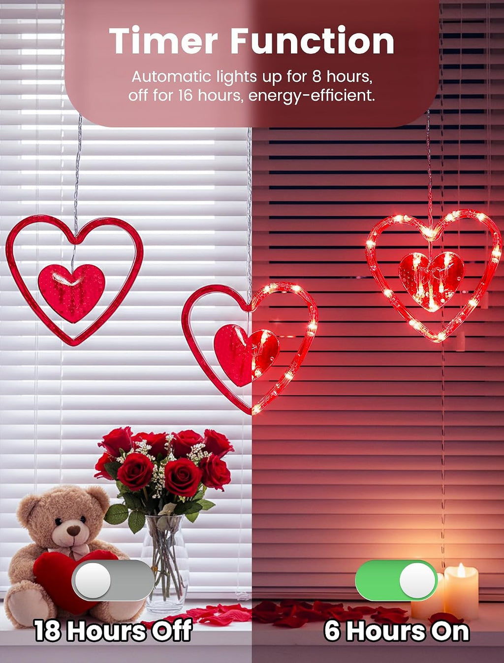 Valentines Day Window Lights,45LED Love Hearts String Lights