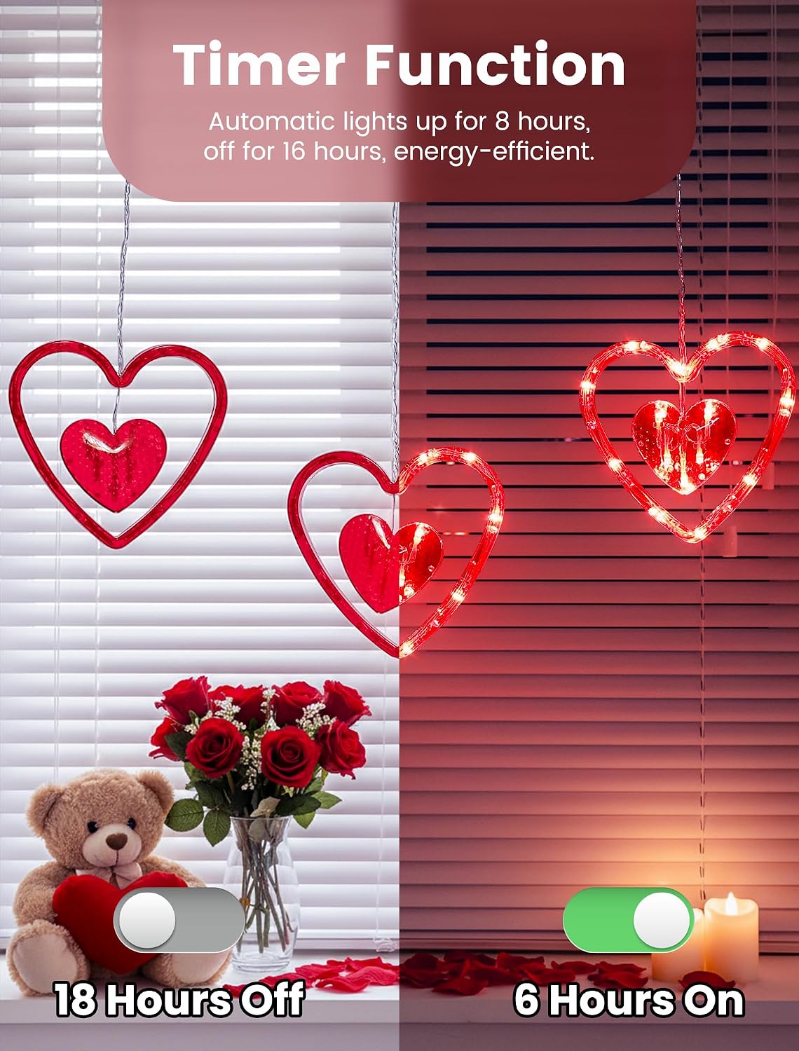 Valentines Day Window Lights,45LED Love Hearts String Lights