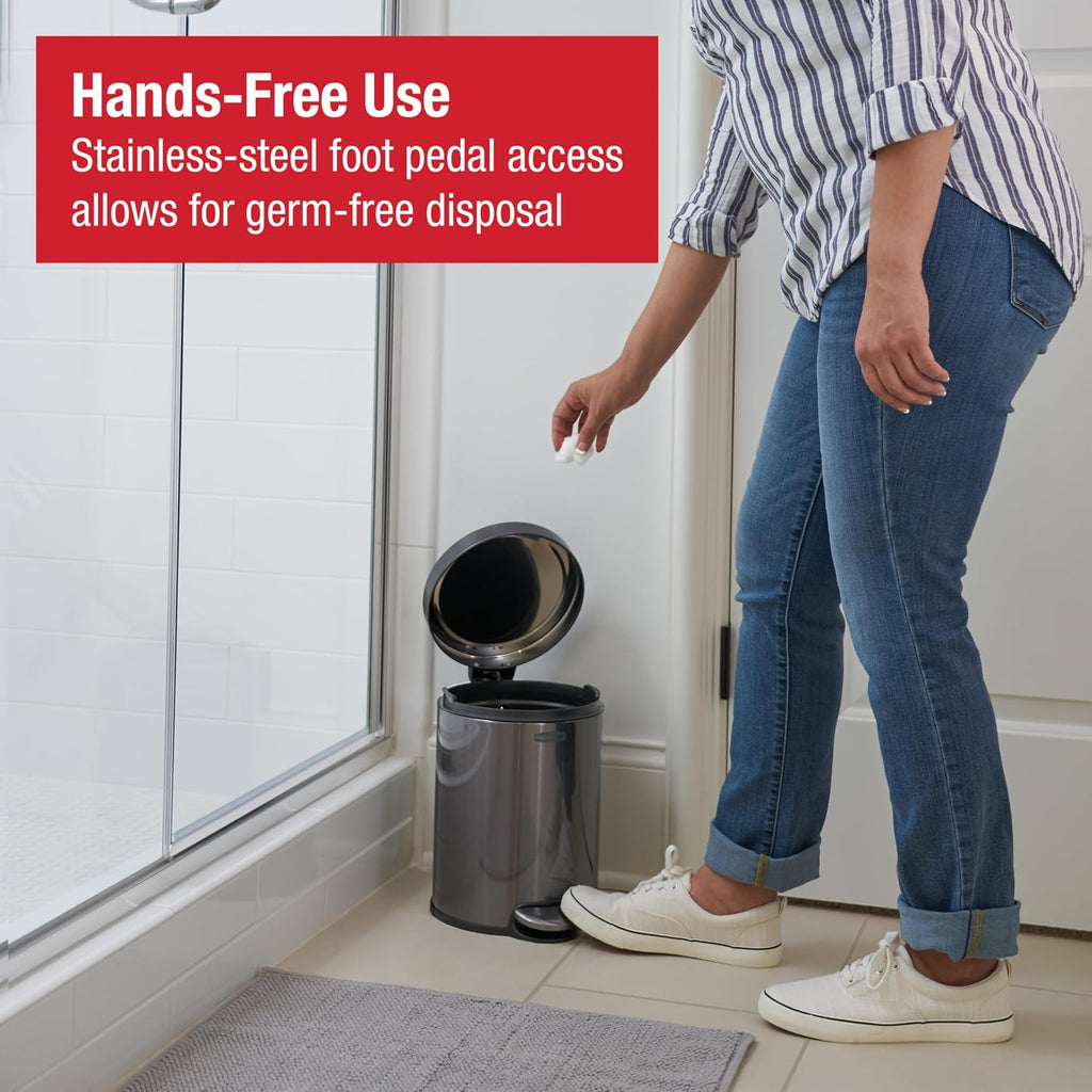 Rubbermaid Stainless Steel Round Step-On Wastebasket with Lid, 1.6-Gallon