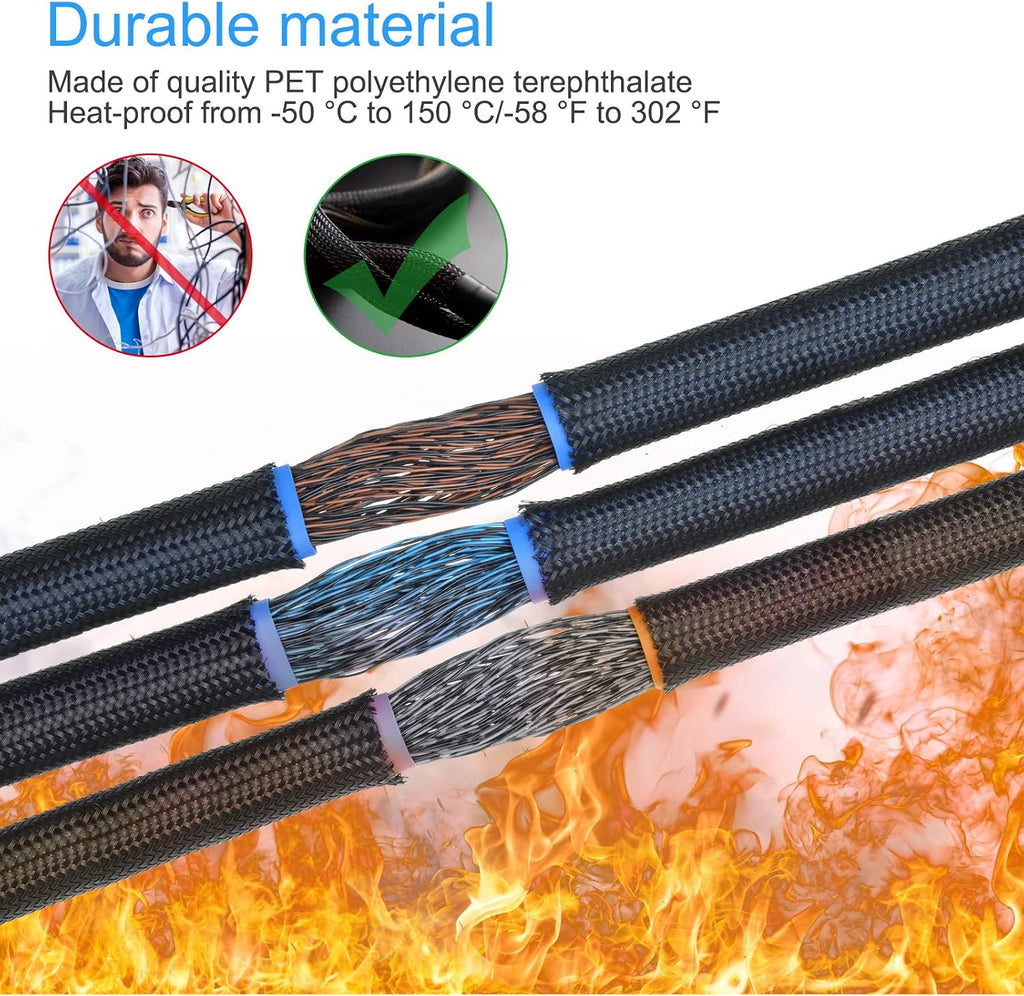 Tatuo 65.6ft Braided Cable Sleeve Expandable Wire Sheathing(Black)
