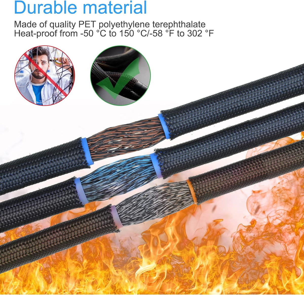 Tatuo 65.6ft Braided Cable Sleeve Expandable Wire Sheathing(Black)