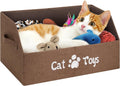 2X Thicker Large Cat Toy Bin - Collapsible Box, Sturdy Basket, Kitten Storage Bed for Organizing Toys, Treats, Clothes and Accessories (Brown)