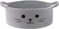 Medium Woven Rope Cat Toy Basket with Cat Face, Grey
