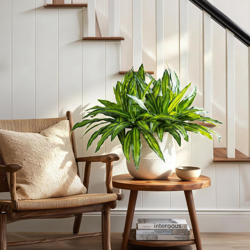 4 Pcs Artificial Greenery Stems Dracaena Faux Branches Artificial Plants Realistic Fake Dracaena Greenery Realistic Plants for Indoor Outdoor Porch Patio Home Office Living Room Decor (Light Green)