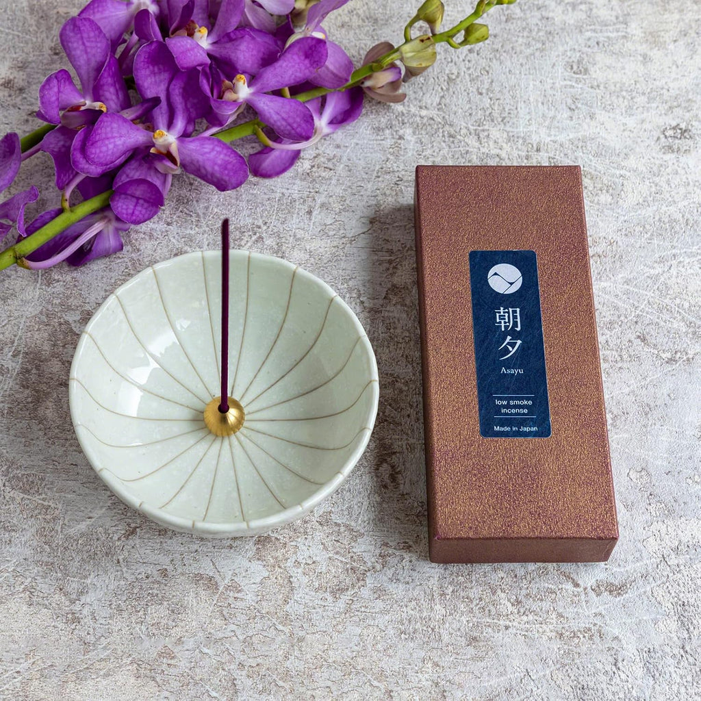Asayu Japan Matcha and Sakura Incense Gift Set with White Lotus Holder