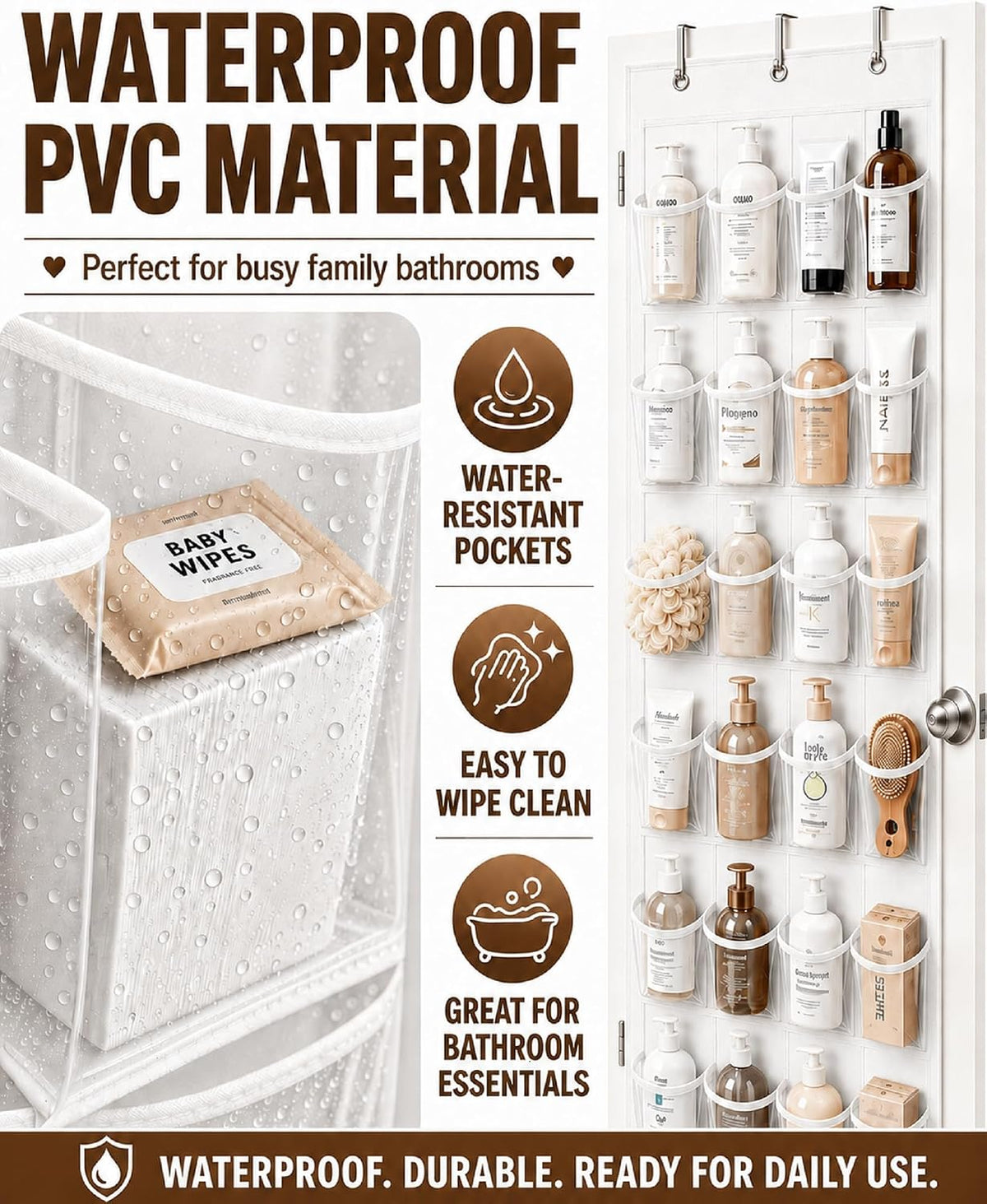 Over-the-Door Shoe Organizer with 24 Crystal Clear Pockets, White