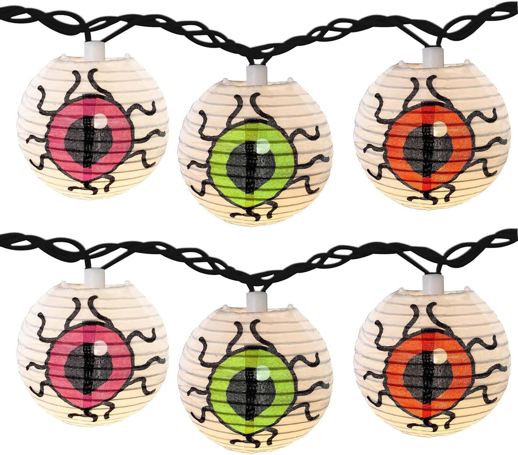 Halloween Lantern String Lights, 8.5Ft LED White Eye Lantern String Lights Plug in, 10 Halloween Lanterns String Light Connectable Indoor/Outdoor Decoration