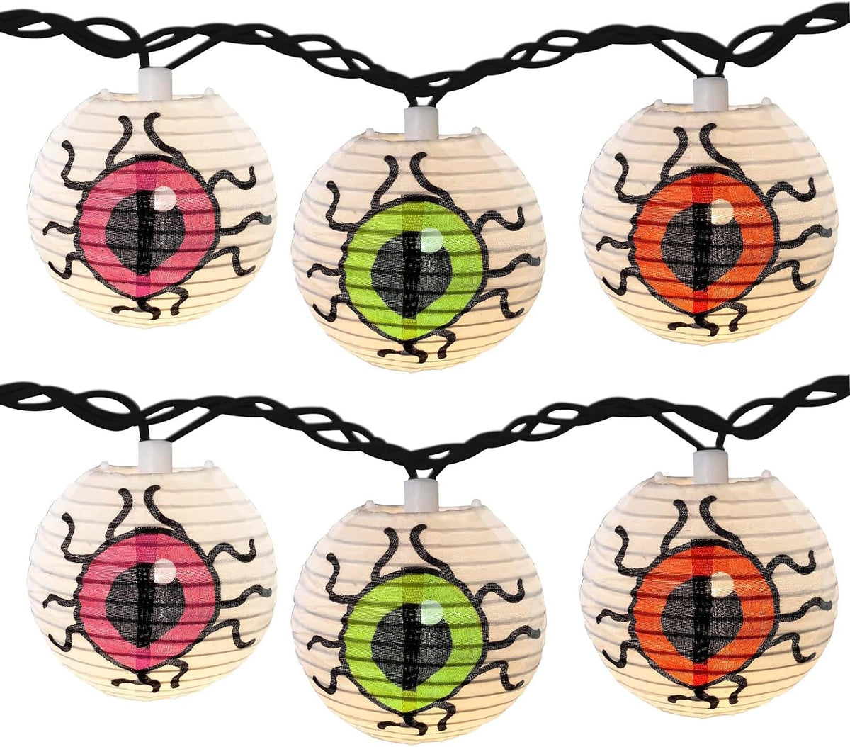 Halloween Lantern String Lights, 8.5Ft LED White Eye Lantern String Lights Plug in, 10 Halloween Lanterns String Light Connectable Indoor/Outdoor Decoration