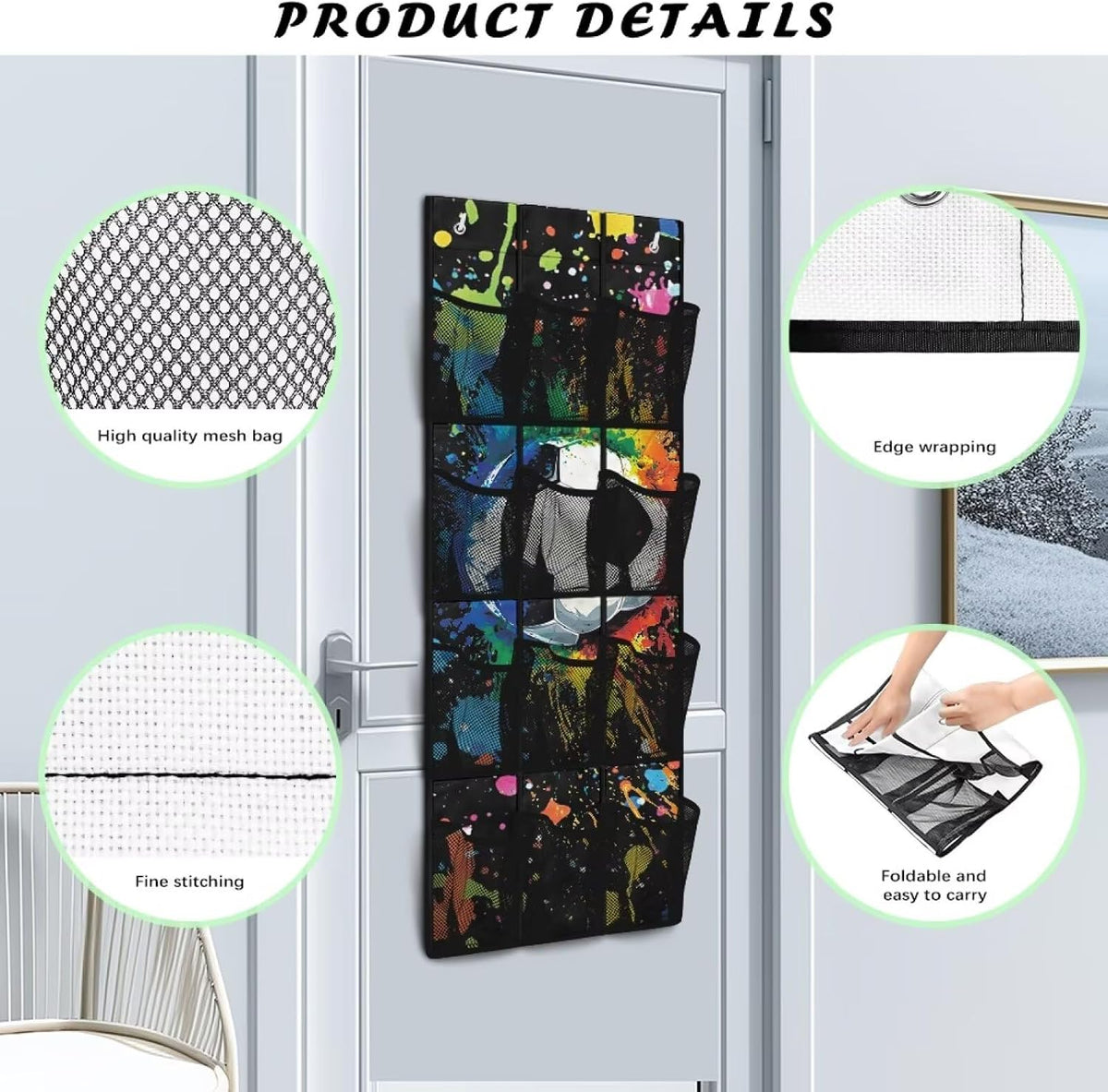 Soccer Ball Door Organizer Hanging Shoe Organizer for College Dorm Room 12 Compartment Breathable Mesh Pocket Over the Door Hanging Storage Bag for Kids Room