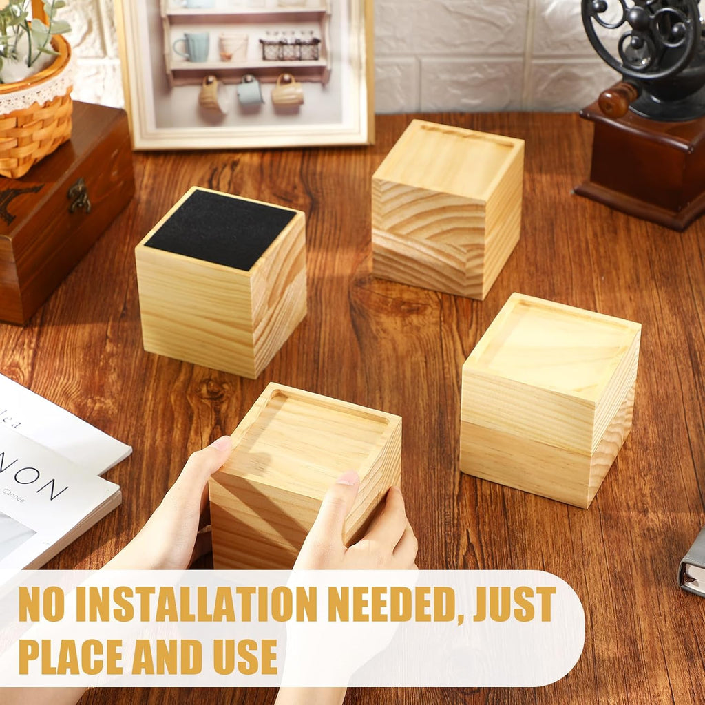 4 Pcs 4"solid Wood Bed Furniture Riser Natural Color Couch Lifter