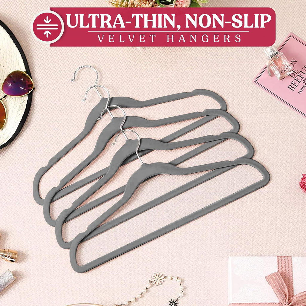 LDC Grey Velvet Hangers 30 Pack - Premium Non-Slip Clothes Felt Hanger