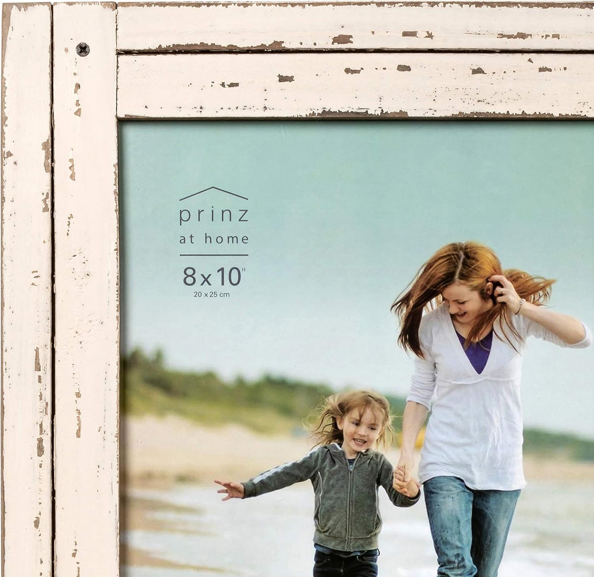 Prinz Homestead 8x10 Distressed Wood Picture Frame, Antique White, Tabletop or Wall Mount