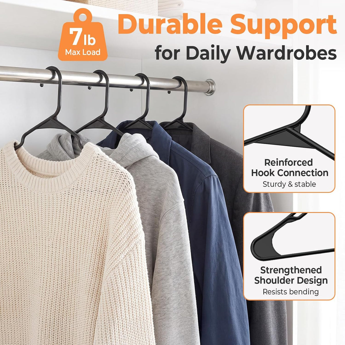 HOUSE DAY Black Plastic Hangers 16 Pack – Slim Space Saving Clothes Hangers