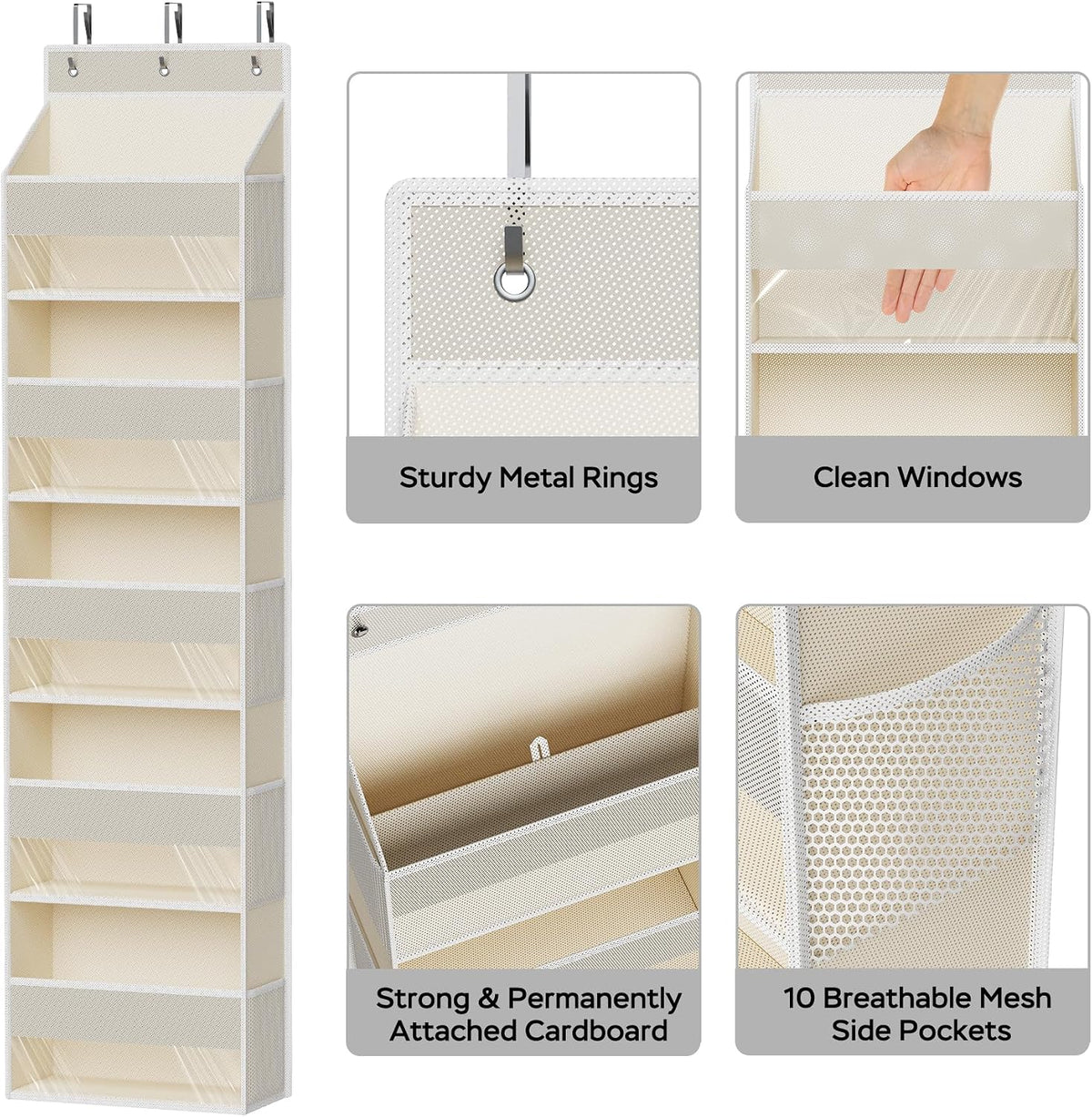MAX Houser 5-Shelf Over The Door Hanging Organizer for Bathroom, Beige