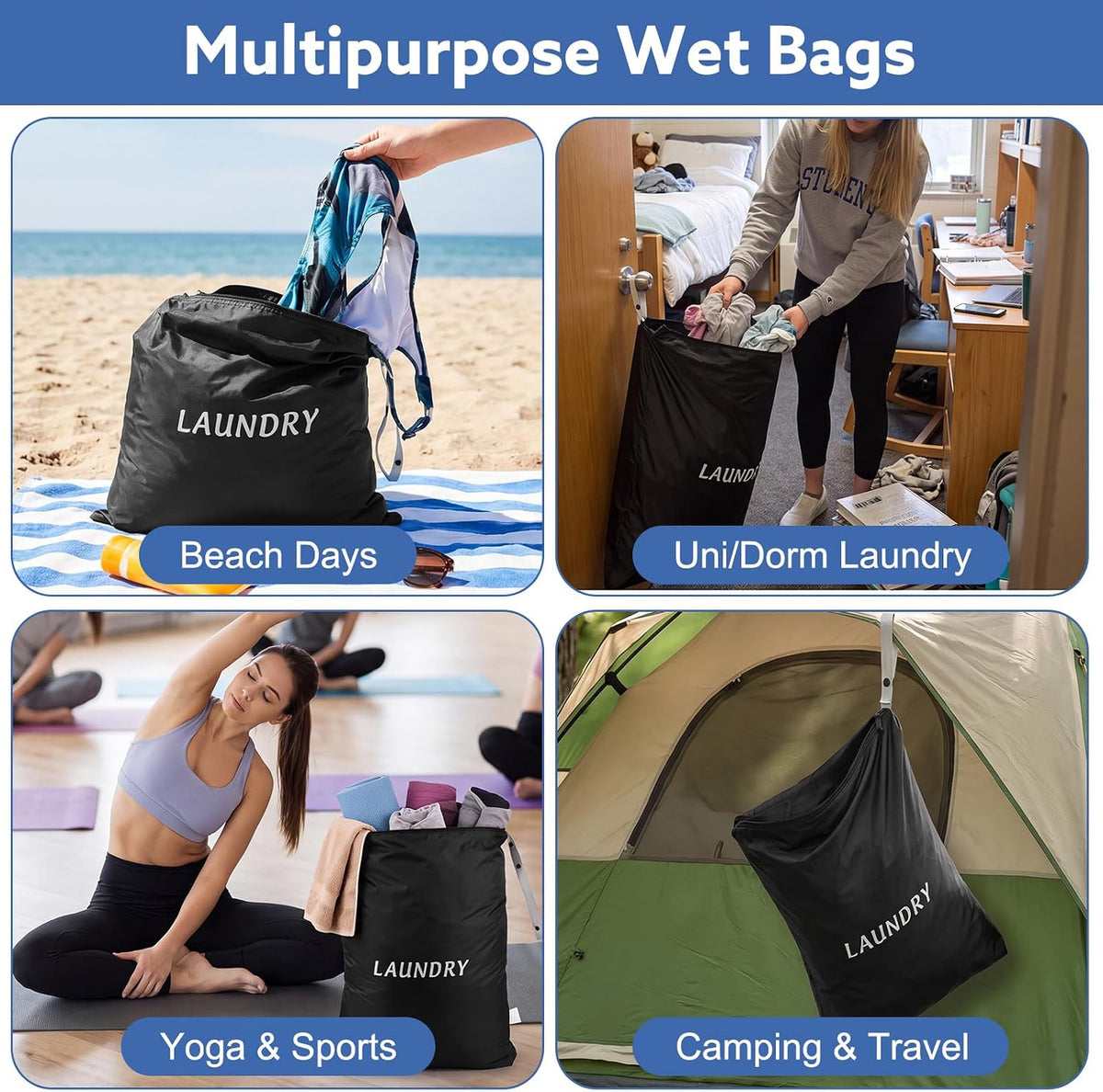 Dntorx 2 Pack Waterproof Travel Laundry Bags for Dirty Clothes with Handle