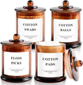 LEORAY 4 Pack Glass Qtip Holder Dispenser with Lids, Airtight Waterproof, 16 Oz Vanity Organizer Bathroom Canisters for Cotton Swabs, Balls, Pads, Floss Picks, Restroom Kitchen Storage Jars, Amber