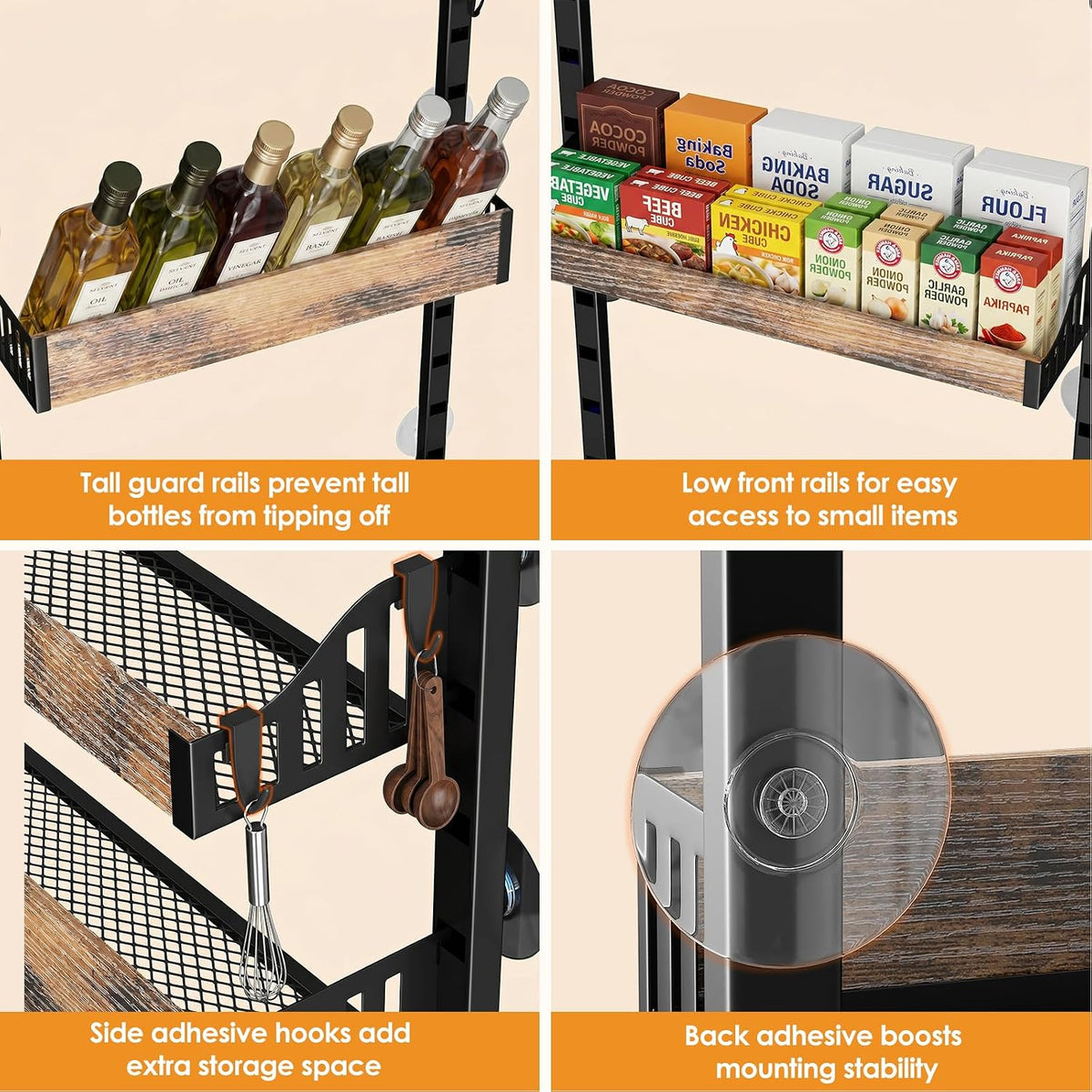 8 Tier Over The Door Pantry Organizer, Adjustable Basket, Brown