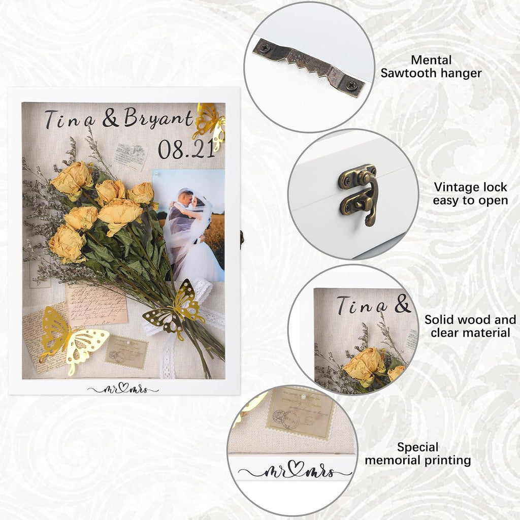 Yookeer 12x16 Shadow Box Frame Dried Flowers Wedding Display Case,White