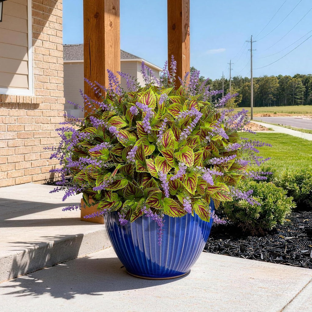 12 Bundles Artificial Coleus Flowers | UV Resistant No Fade Silk Faux Plants | Spring Summer Outdoor Fake Greenery for Garden Patio Planters Front Porch Pathway Decor (Green)