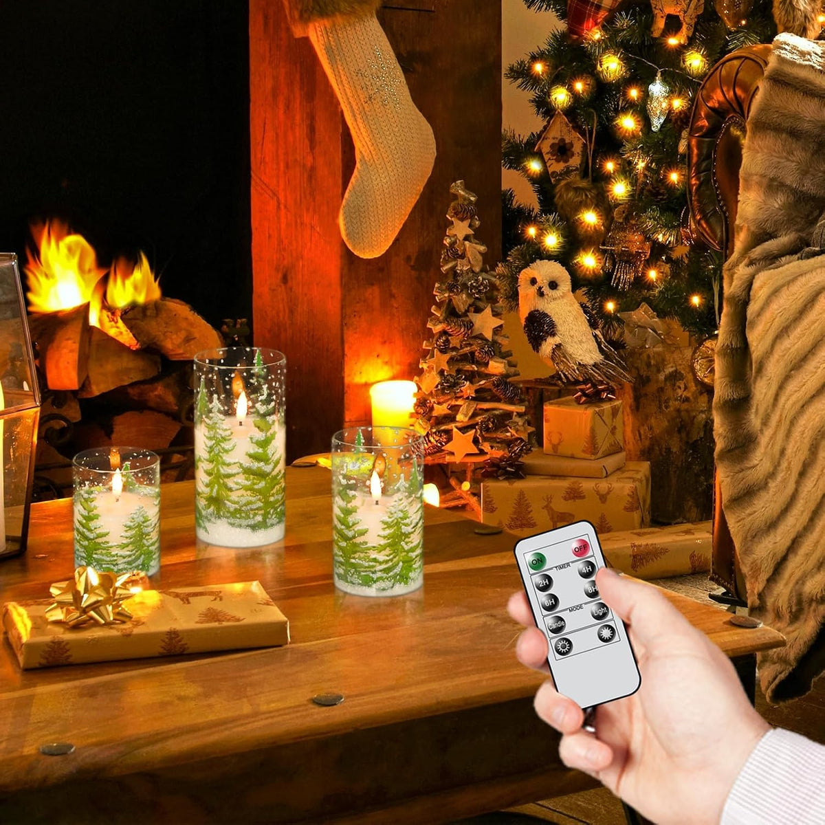 Eldnacele Christmas Tree Flameless Candles Glass with Remote and Timer